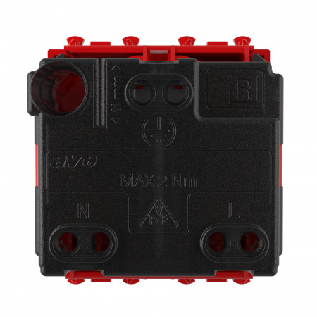 DKC Avanti Красный квадрат Розетка 2P+E со шторками 2 модуля