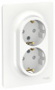 SE Unica New Бел Розетка двойная, со шторками, с заземлением, винт. зажим.