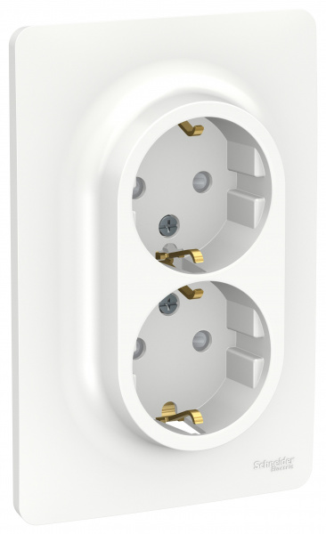 SE Unica New Бел Розетка двойная, со шторками, с заземлением, винт. зажим.