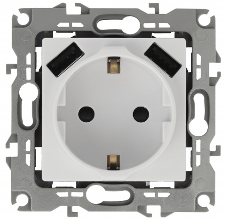 ЭРА 12-4109-01 Белый Розетка 2P+E 16A-250В, штор. с 2xUSB 5В-3А, 12