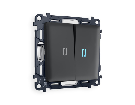 Комплект механизма 2-клавишного проходного выключателя с подсветкой 10000K ALFA MA904040 Графит мягкое касание QUANT