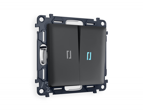 Комплект механизма 2-клавишного проходного выключателя с подсветкой 10000K ALFA MA904040 Графит мягкое касание QUANT