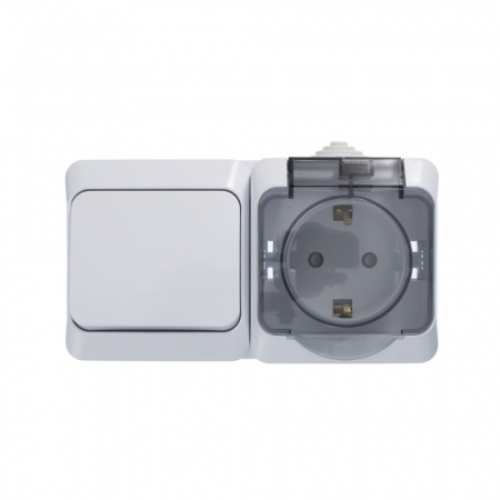 SE Этюд наруж Бел Блок: Розетка с/з со шторками + выключатель 1-клавишный IP44