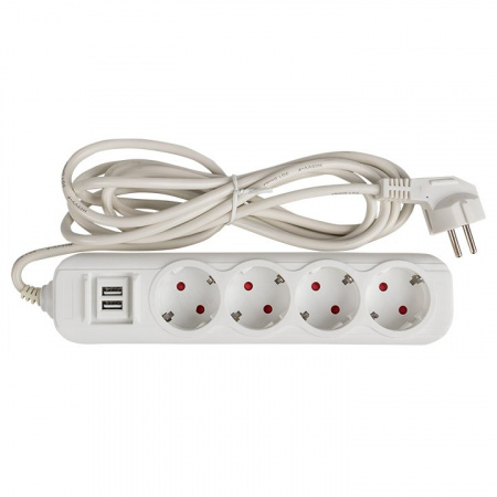 EKF PROxima Удлинитель "Эксперт" 4 гнезда 3 метра 16А/3,5кВт с 2 USB 2,1А ПВС 3х1