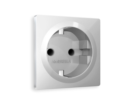Лицевая панель ALFA (Серебро глянец) для электрической розетки с заземлением со шторками QUANT AP4070