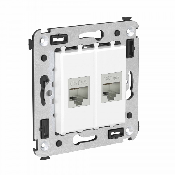 DKC Avanti Компьютерная розетка RJ-45 без шторки в стену, кат.6А двойная экранированная, Белое облако