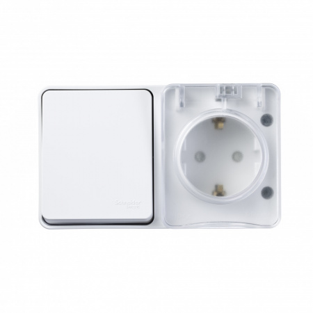 SE AtlasDesign Profi54 Наруж Белый Блок: Розетка с/з со шт. + выключатель 1-клавишный 10А IP54