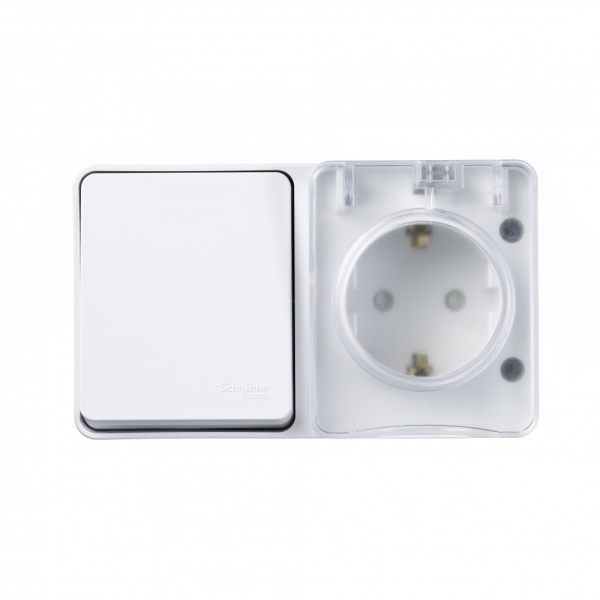 SE AtlasDesign Profi54 Наруж Белый Блок: Розетка с/з со шт. + выключатель 1-клавишный 10А IP54