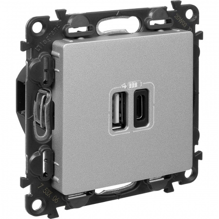 Legrand Valena LIFE, алюминий, зарядное устройство с USB разъемами A-C