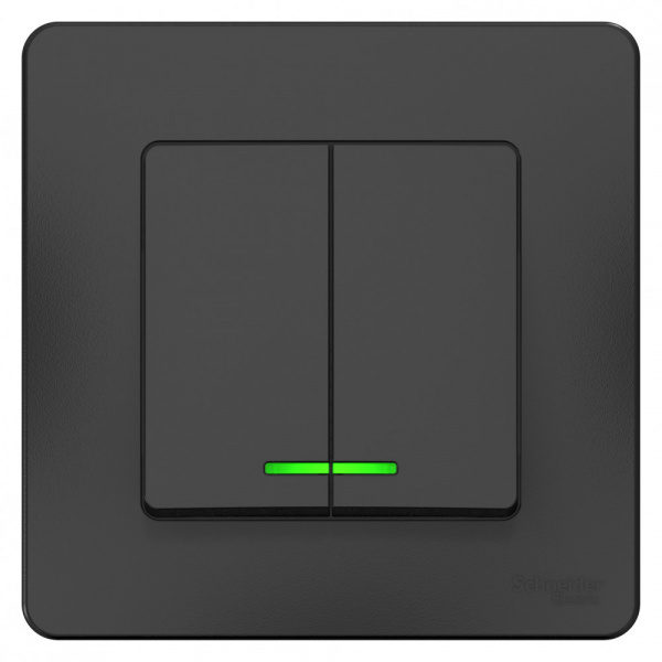 SE Blanca внутр Антрацит Выключатель 2-клавишный с подсветкой, 10А, 250B