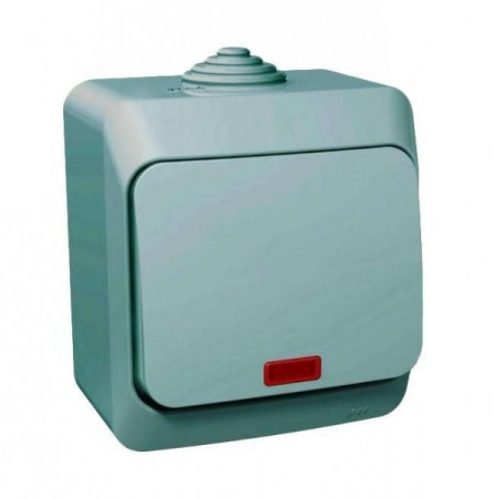 SE Этюд наруж Серый Выключатель 1-клавишный с подсветкой IP44