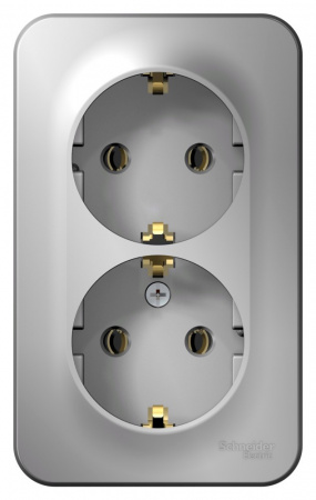 SE Blanca наруж Алюминий Розетка 2-ая с/з без шторок, 16А, 250В