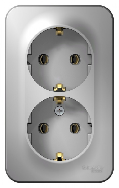 SE Blanca наруж Алюминий Розетка 2-ая с/з без шторок, 16А, 250В