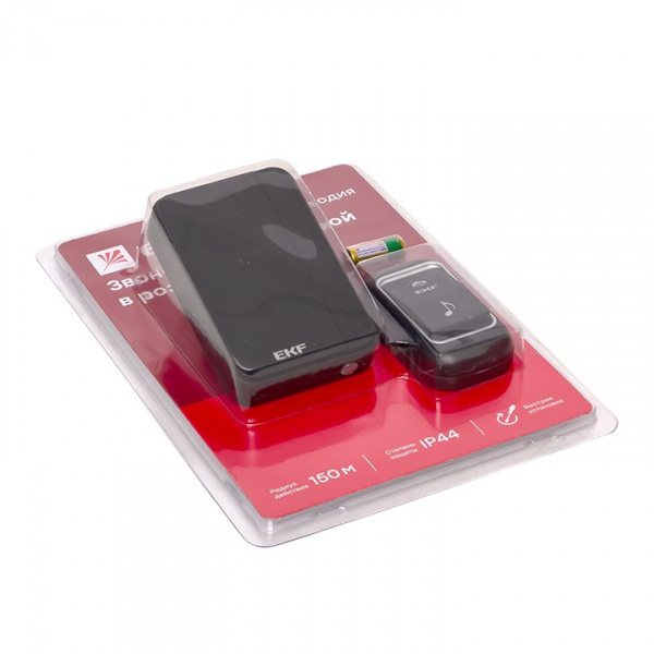 Звонок беспр. в розетку Classic (230В, черный, 51 мелод. с индик. 4 ур.) EKF