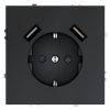 Розетка встраиваемая VOLTUM S70 с заземлением и защитными шторками, 16А, с USB, A+A, (графит)
