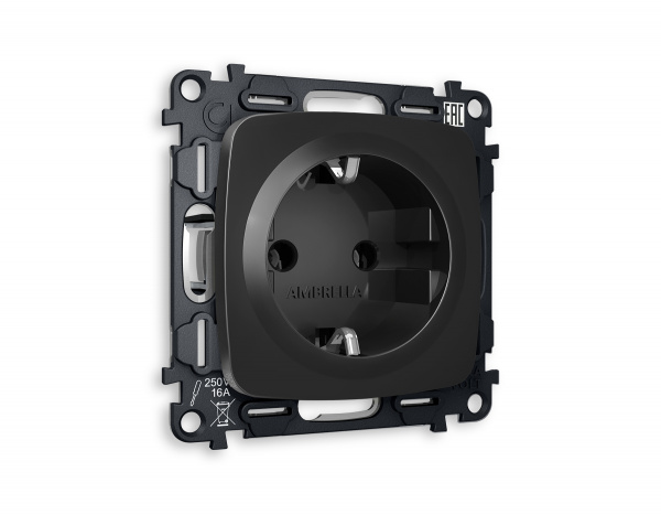 Комплект механизма электрической розетки OMEGA MO806010 Черный матовый с заземлением на винтовых зажимах 2P+E 16A-250V QUANT