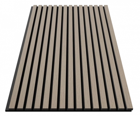 Акустическая панель, черный войлок, 1200х600х21мм, рейки МДФ, шпон дуб латте бежевый