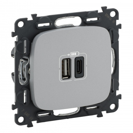 Legrand Valena Allure, алюминий, зарядное устройство с двумя USB разъемами A-C