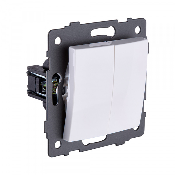 Выключатель кнопочный 2-клавишный 10А/250В, изогнутый, белый Kollinger REA-R-011WH для Aspekt, Eleganz, Reflex