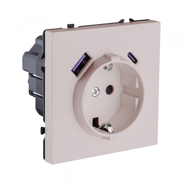 Розетка штепсельная SCHUKO 16A/250 В с USB A+C 20W, кашемир матовый Kollinger Eclipse EC-016CM