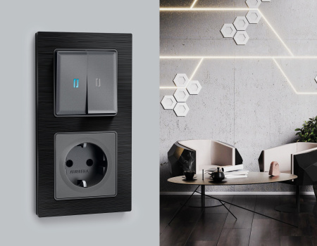 Лицевая панель ALFA (Антрацит серый) для 2-клавишных выключателей с подсветкой QUANT AP6540