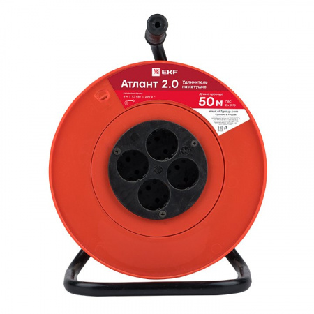 EKF PROxima Удлинитель на катушке "Атлант 2.0" 4 гнезда 50м без заземления ПВС 2*0,75 6А/1,3кВт