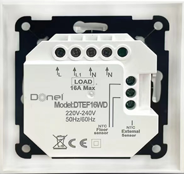 Donel Термостат с датчиком пола, программируемый, 16 A, 55*55 мм.белый, клавиши настройки,серия DTEF