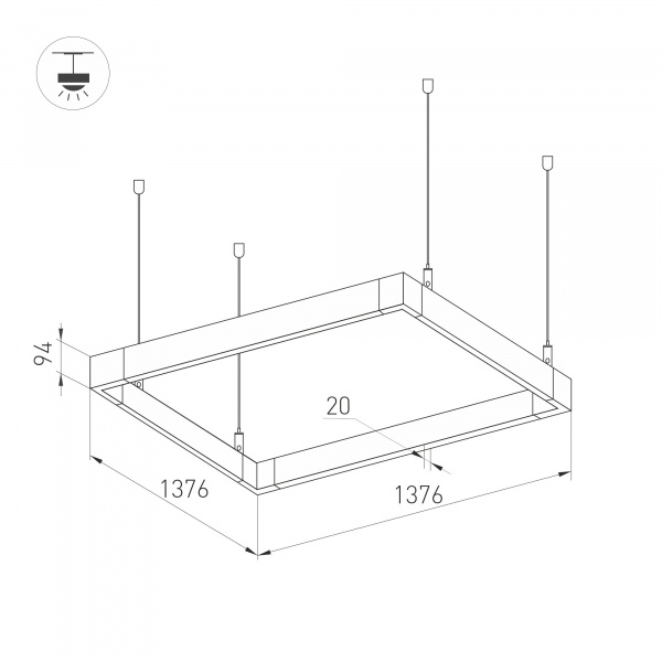 Arlight Светильник ALT-LINEAIR-QUADRAT-FLAT-UPDOWN-DIM-1375-170W Warm3000 (BK, 100 deg, 230V) (IP20 Металл, 3 года)