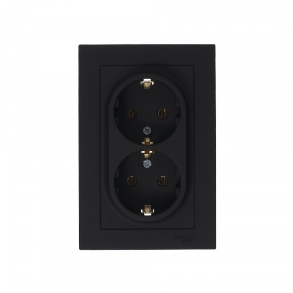 SE AtlasDesign Карбон Розетка с/з двойная, 16А, в сборе