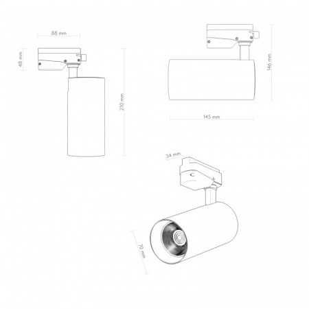 DK6454-BK Трековый светильник SOLID KOPER, 145мм, d70, 220V, LED 4000K, 24W, IP20, черный, алюминий