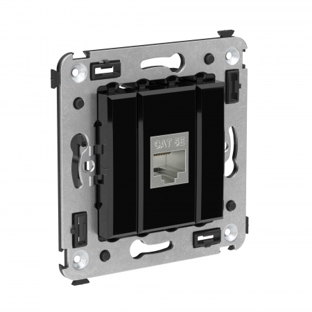 DKC Avanti Компьютерная розетка RJ-45 без шторки в стену, кат.5e одинарная экранированная, Черный квадрат