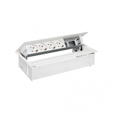 Simon 400 Белый Врезной розеточный блок с крышкой и мет. вводом, 4x2P+E, 2 пустых модуля