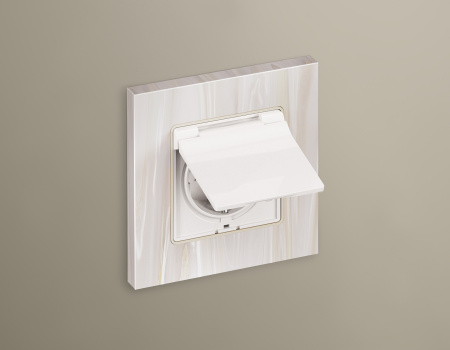 Комплект механизма электрической розетки ALFA MA108010 Белый глянец с заземлением с шторками и защитной крышкой 2P+E 16A-250V IP44 QUANT