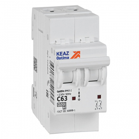 КЭАЗ OptiDin BM63 Автоматический выключатель 2P 63А C 4,5кА AC (BM63-2C63-4,5-УХЛ3)