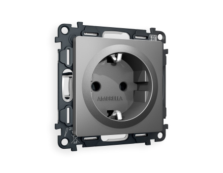 Комплект механизма электрической розетки ALFA MA656010 Антрацит серый с заземлением на винтовых зажимах 2P+E 16A-250V QUANT