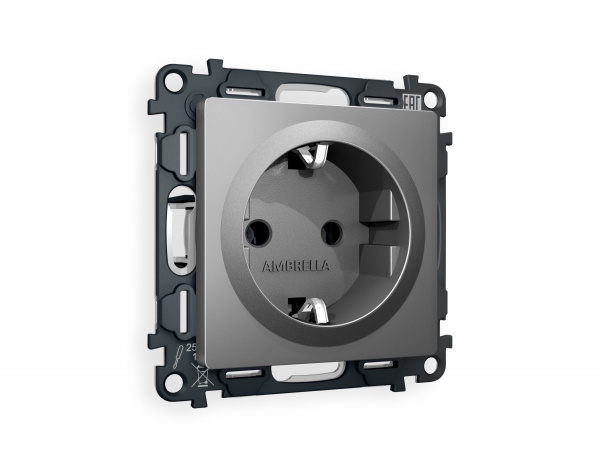 Комплект механизма электрической розетки ALFA MA656010 Антрацит серый с заземлением на винтовых зажимах 2P+E 16A-250V QUANT