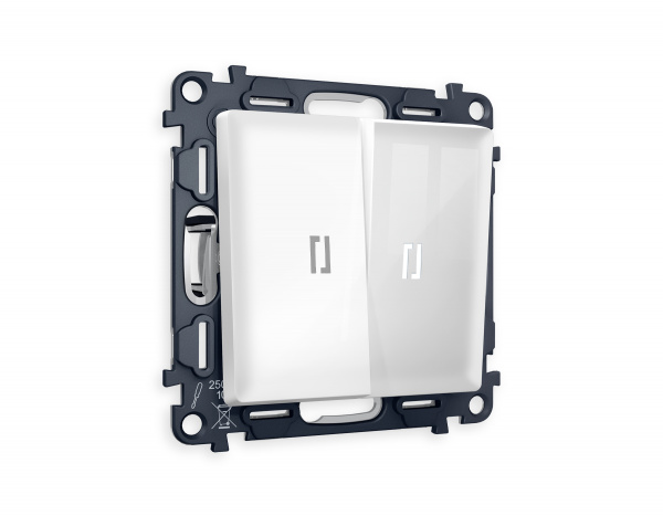 Комплект механизма 2-клавишного проходного выключателя с подсветкой 5600K ALFA MA104035 Белый глянец QUANT