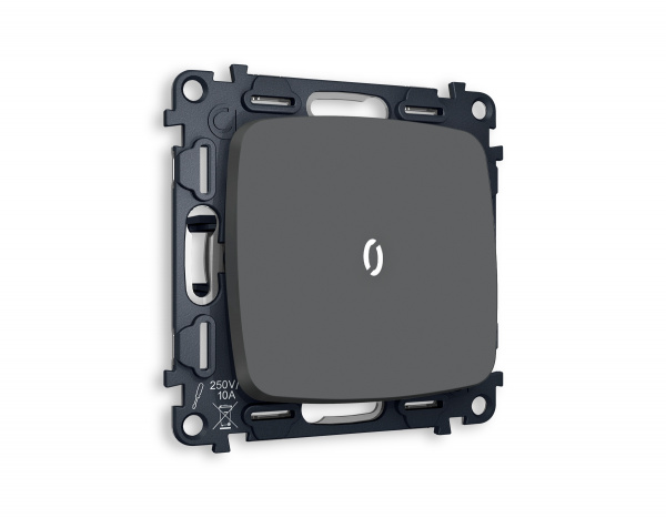 Комплект механизма 1-клавишного проходного выключателя с подсветкой 5600K OMEGA MO902035 Графит мягкое касание QUANT