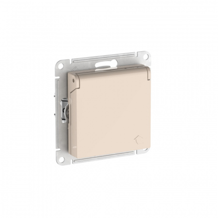 Systeme Electric AtlasDesign Бежевый Розетка с заземл. со шторк. с крышкой, 16А,IP20,мех., быстрозажим. клем.