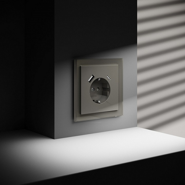 Розетка встраиваемая VOLTUM S70 с заземлением и защитными шторками, 16А, с USB, A+С, (шелк)