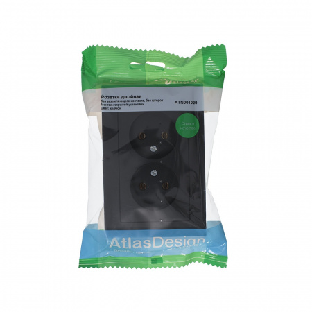 SE AtlasDesign Карбон Розетка б/з двойная, 16А, в сборе