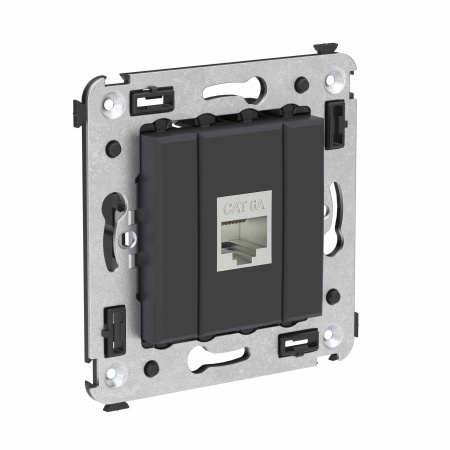 DKC Avanti Компьютерная розетка RJ-45 без шторки в стену, кат.6А одинарная экранированная, Черный матовый