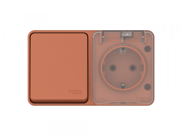 Systeme Electric AtlasDesign Profi54 Наруж Терракотовый Блок: Роз. з/к со шт. 16А, Выкл. 1-клав.10А