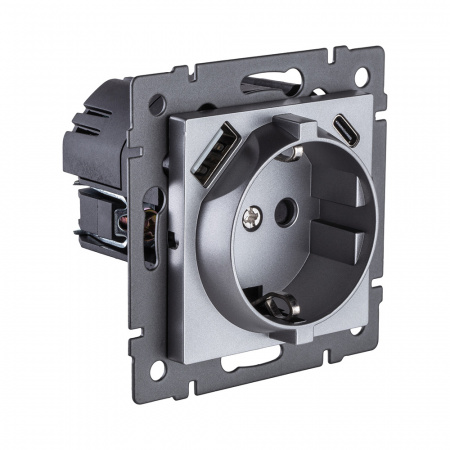 Розетка штепсельная SCHUKO 16A/250 В с USB A+C 20W, серый Kollinger REA-004GY для Aspekt, Eleganz, Reflex