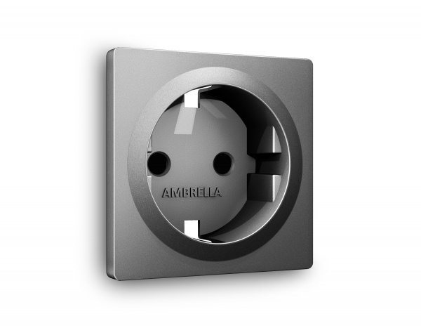 Лицевая панель ALFA (Антрацит серый) для электрической розетки с заземлением со шторками QUANT AP6570