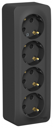 SE Blanca наруж Антрацит Розетка 4-ая с/з со шторками 16А, 250В, изолир. пластина