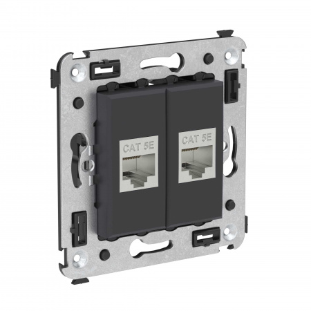 DKC Avanti Компьютерная розетка RJ-45 без шторки в стену, кат.5e двойная экранированная, Черный матовый