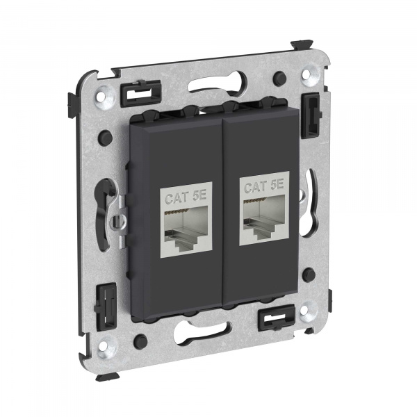 DKC Avanti Компьютерная розетка RJ-45 без шторки в стену, кат.5e двойная экранированная, Черный матовый