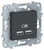 SE Unica New Антрацит Розетка USB, двойная, 5 В / 2100 мА