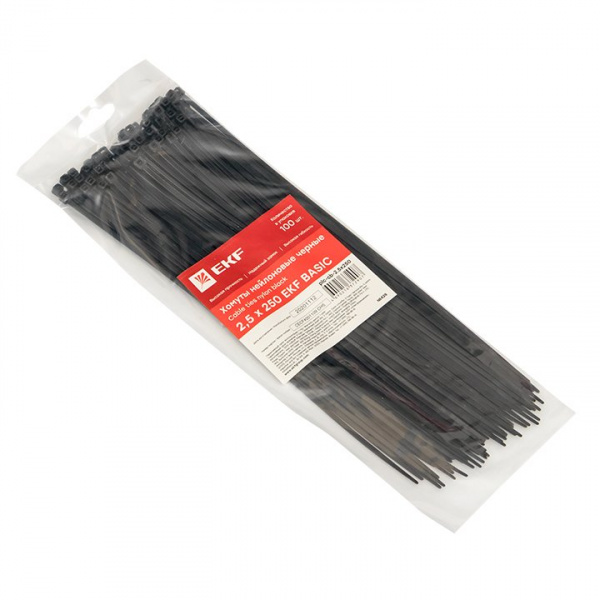 EKF Basic Хомут нейлоновый черный (2,5х250) (100шт.)